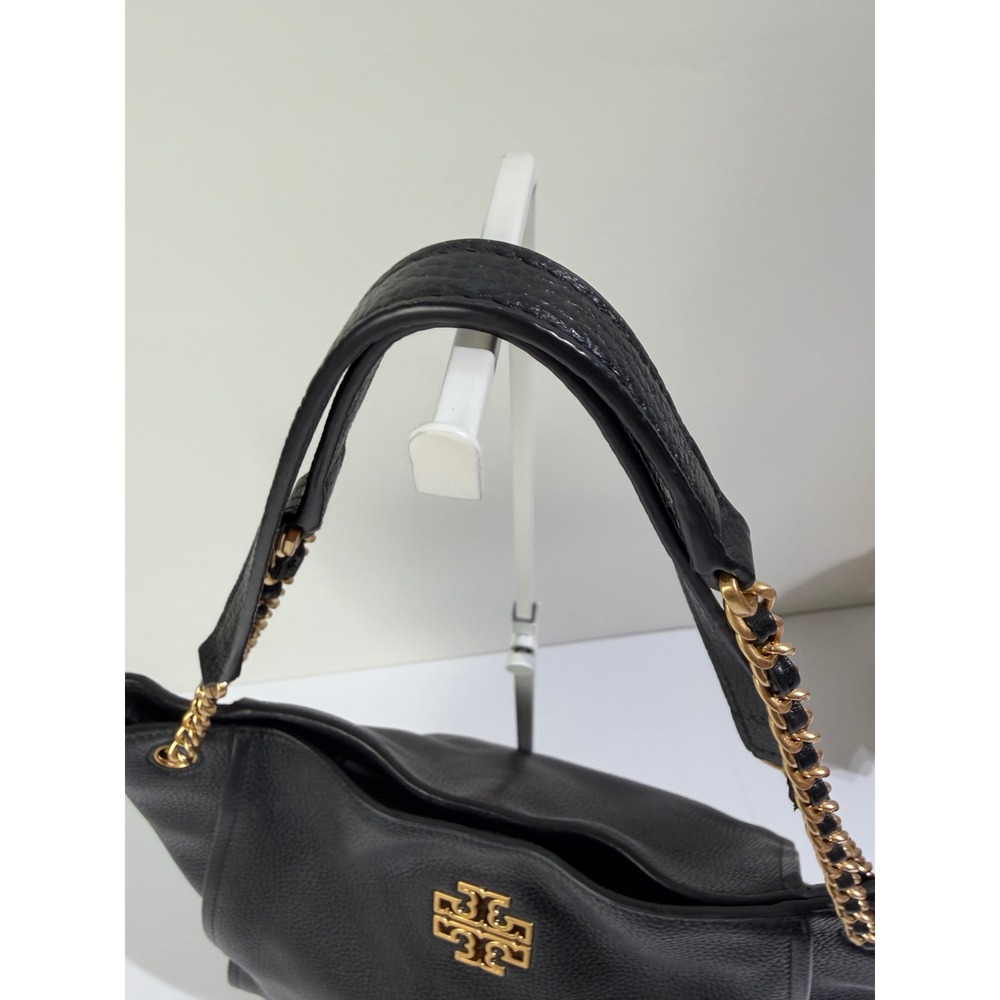 Tory Burch Britten Small Slouchy Tote Black Pebbled Leather Gold Chain Bag - Picture 14 of 16